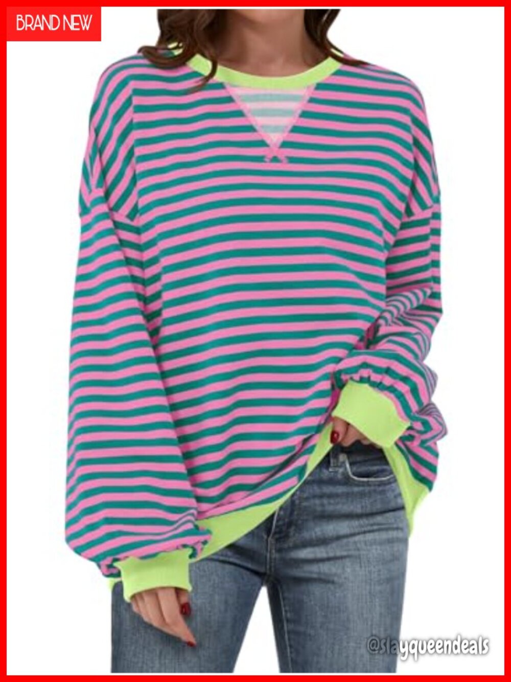 Women's Oversized Striped Sweatshirt Crew Neck Long Sleeve Casual Pullover
